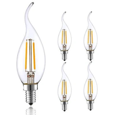 Image of LED E14 Bulbs 2W, 2700 3000K Warm White, Filament Flame Candle Small Edison Screw Light Bulb, Retro Vintage, 25W Incandescent Replacement, 4 Pack