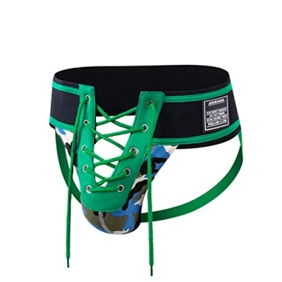 Image of JOCKMAIL Sexy Men&#039;s Jock Strap Athletic Supporter Wide Belt Comfortable Men Sport Underwear Briefs for Gym (XL, Green)