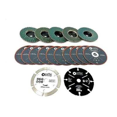 Image of WELLERWERKZEUGE I 17 Piece Accessory Set Diameter 76 x 10 mm Suitable for Mini Battery Angle Grinder e.g. Bosch GWS 12 V 10.8 Cutting Discs Flap