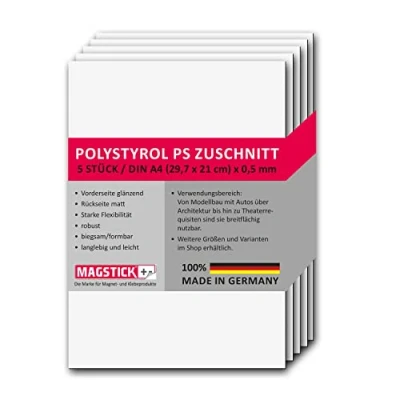 Image of Magstick Set of 5 Polystyrene Panels White I DIN A4 Plastic Hard PS Cuts 29.7 x 21 cm 0.5 mm Thickness for Model Making Architecture DIY mag_259