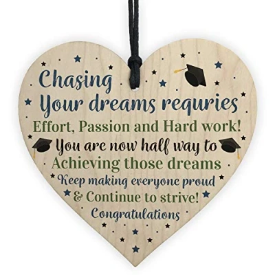 Image of RED OCEAN Congratulations Graduation Gifts Wooden Heart Plaque Gift For Daughter Son Him Her Leaving University Memory Keepsake