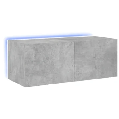 Image of vidaXL LED Wall Cabinet Contemporary Floating TV Unit/Wall in Concrete Grey Engineered Wood Construction Ample Storage Space 80x35x31 cm