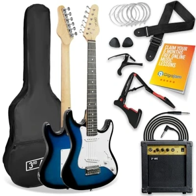 Image of 3rd Avenue XF 3/4 Size Electric Guitar Ultimate Kit with 10W Amp, Cable, Stand, Gig Bag, Strap, Spare Strings, Picks, Capo Blue