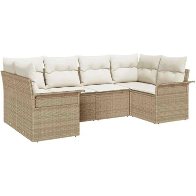 Image of 6 Piece Garden Sofa Set with Cushions Beige Poly Rattan Vidaxl