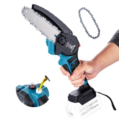 Image of KATSU FIT BAT 21V Brushless Cordless Chainsaw 6 Inch with Extra Chain and Manual Oil Pump, for Garden Tree Branches Pruning Wood Cutting, No Battery Charger