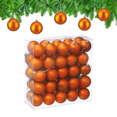 Image of Relaxdays Christmas Baubles, Set of 50, Tree Ornaments, Holiday Decorations, Plastic, Shatterproof, 6 cm, Matte, Orange