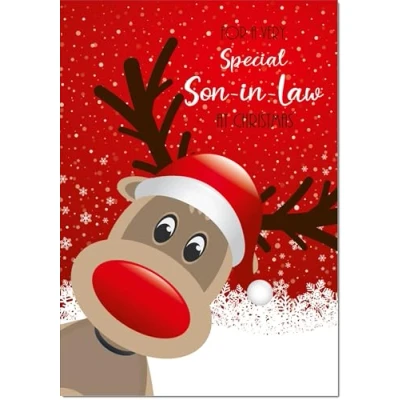 Image of doodlecards Son in Law Christmas Card Rudolph Snow Medium Size for with Plain Envelope