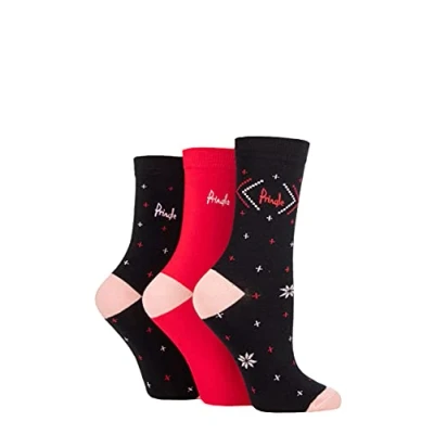 Image of Women&#039;s 3 Pair Pringle Christmas Gift Boxed Patterned Socks Black 4 8