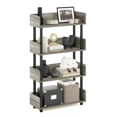 Image of Furinno Turn N Tube 4 Tier Toolless Display Rack, French Oak/Black