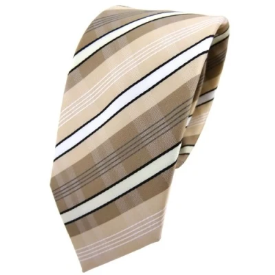 Image of TigerTie narrow Tie necktie beige ivory white black gray striped