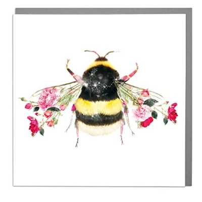 Image of Lola Design Wildlife Botanical Greeting Cards, Floral Bee Suitable for Birthdays, Congratulations or Any Special Occasions Blank Inside with Grey Envelope 150mm x