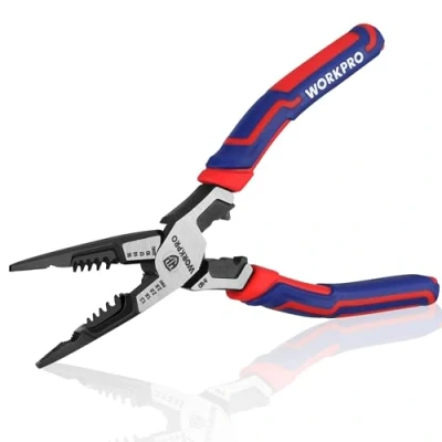 Image of WORKPRO 7 in 1 Needle Nose Pliers Wire Stripper/Cutter/Crimper and Spanner 200 mm Long Pilers for 16 10 AWG (1.3 2.6mm) Cr V Multi Hand Tools Electrician