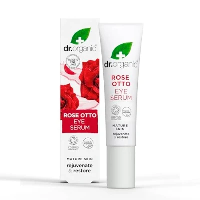 Image of Dr Organic Rose Otto Eye Serum, Restoring, Fine Lines, Mens, Womens, Natural, Vegan, Cruelty Free, Paraben &amp; SLS Recycled Recyclable, Organic, 15ml, Packaging may vary