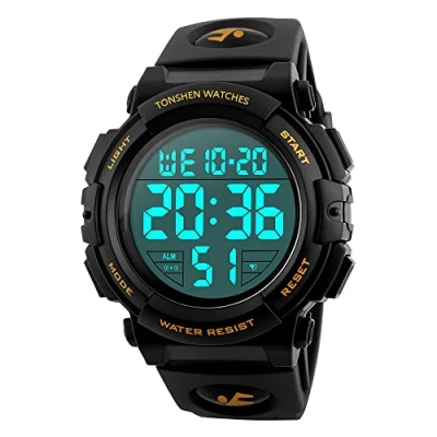 Image of TONSHEN Men and Women Large Numeral Digital Sport Watch 50M Waterproof LED Back Light Outdoor Military Electronic Multifunction Plastic Case with Rubber Band Stopwatch Date Watches (Men)
