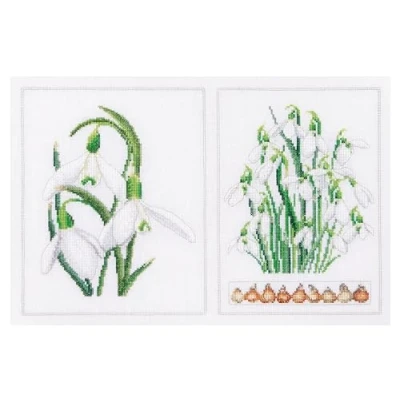 Image of Thea Gouverneur Counted Cross Stitch Kit Snowdrops Panel Aida 18 Count Embroidery for Adults DMC Threads and Other Supplies Included 446A