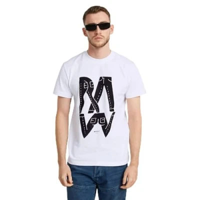 Image of G STAR Raw Men&#039;s Denim Illustration R T Shirt, White (White D25676 c336 110), L