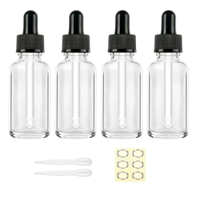 Image of Apstaqeoo 4PCS 50ML Clear Glass Dropper Bottles Empty Bottle with Pipette Refillable Sample Tincture Black Cap for Essential Oil Aromatherapy Perfume Laboratory