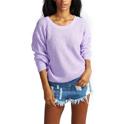 Image of Crazy Girls Womens Ladies Baggy Long Sleeve Knitted Plain Chunky Top Sweater Jumper S XL (XL, Lilac)