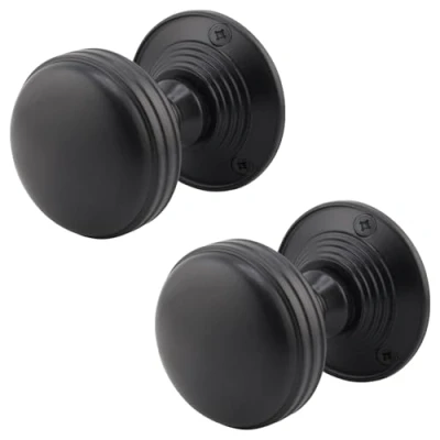 Image of EAI Lined Door Knobs Matt Black 1 Pair of Mortice (55mm) for Internal Doors