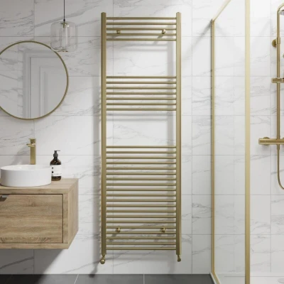 Image of DuraTherm Heated Towel Radiator Brushed Brass 1800 x 600mm Flat