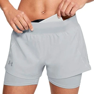 Image of Under Armour Women Qualifier Speedpocket 2 in 1 Short Halo Gray/White/Reflective (014), Small