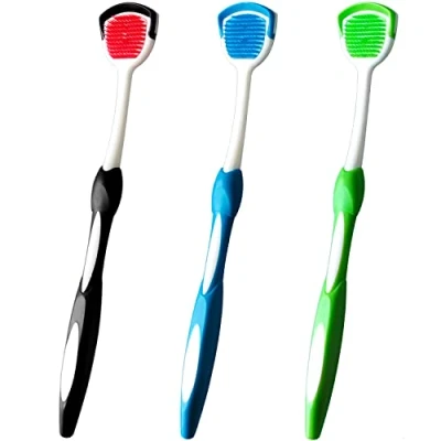 Image of Tongue Brush, Scraper, Cleaner, Brushes Helps Fight Bad Breath, 3 Scrapers (Black&amp;Blue&amp;Green)