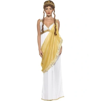 Image of Smiffys Helen of Troy Costume, White &amp; Gold Dress and Tiara, Legends Myths Fancy Dress, Adult Up Costumes