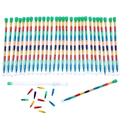 Image of JZK 30 x Multicolor stacking crayons pencil pop crayon for kids children party favours bag filler gift boy girl
