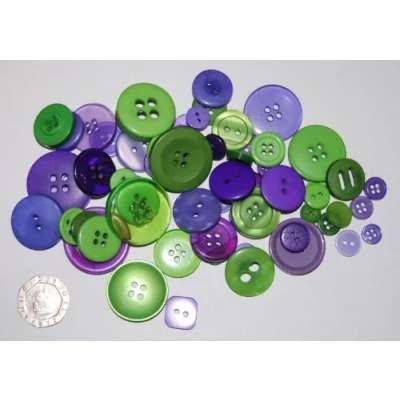 Image of celloexpress Pack of 50g Purple &amp; Green Mixed Sizes Various and Buttons for Sewing Crafting