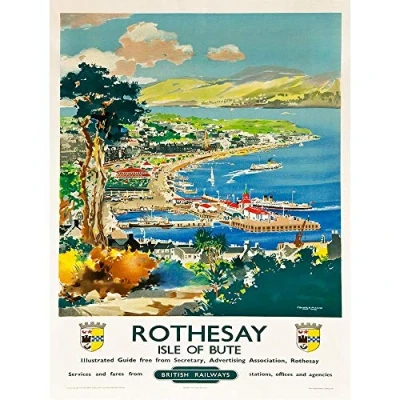 Image of Wee Blue Coo Travel Rothesay Isle Of Bute British Railways Harbour River Art Print Poster Wall Decor 12X16 Inch