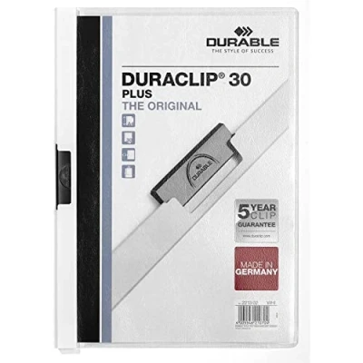 Image of Durable DuraClip Plus Clip File for 1 30 Sheets A4 White (Pack of 25)