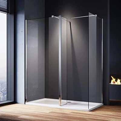 Image of ELEGANT 1600 x 800 mm Walk in Shower Enclosure 8mm Easy Clean Glass 900mm Wetroom Panel with Side and Tray 300mm Flipper