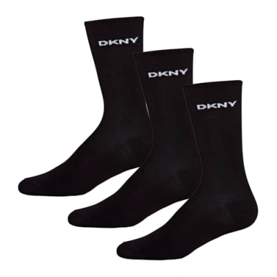 Image of DKNY Women&#039;s, 100% Cotton Smart Designer Long Ankle Socks, Pack of 3 Pairs, Black, One Size