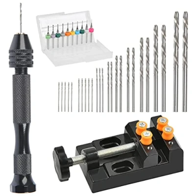 Image of 37PCS Mini Hand Drill Set for Crafts, Pin Vise Precision Twist Bits with Press Vise, Manual Craft Carving Models Hobby DIY, 0.5 3mm Drilling &amp; 0.3 1.2 mm PCB