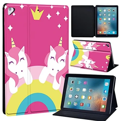 Image of Leather slim lightweight Stand Cover Case for Apple New iPad 9.7 2018 2017(6th Gen, 5th Gen)/iPad Air 2/iPad Air/iPad Pro Tablet with Auto Wake/Sleep (pink twin unicorn)
