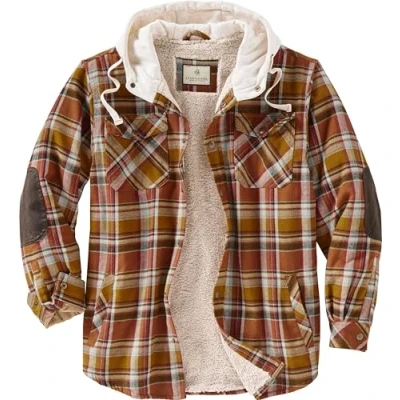 Image of Legendary Whitetails Men&#039;s Camp Night Berber Lined Hooded Flannel Long Sleeve, Arrowood Barnwood Plaid, L UK