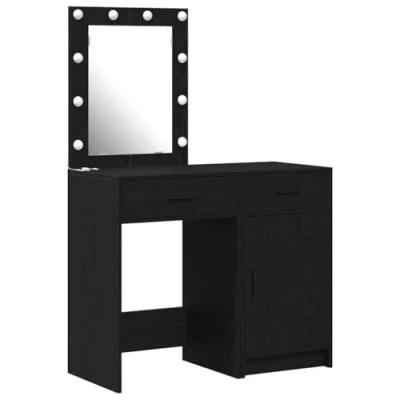 Image of vidaXL 2 Piece Dressing Table Set with LED Black Engineered Wood