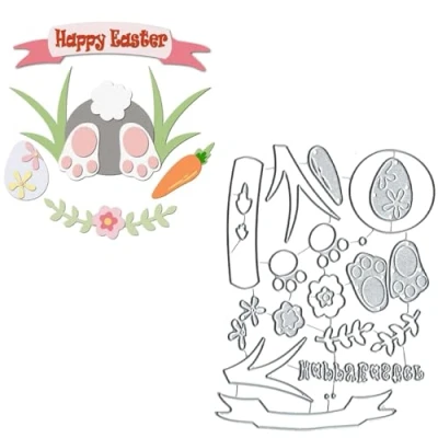 Image of Happy Easter Metal Die Cuts, Rabbit Cutting Dies Cut Stencils Card Paper Craft DIY Template Album Embossing for Making Scrapbooking
