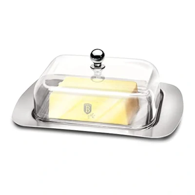 Image of Stainless Steel Base Butter Dish Box with Clear Acrylic Cover Lid