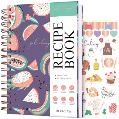 Image of PLANBERRY Recipe Book Blank Hardcover Cookbook to Write in Your Own Recipes Empty Cook Journal Fill Family Notebook 60 Recipes, 14x21cm (Tropical Fresh)