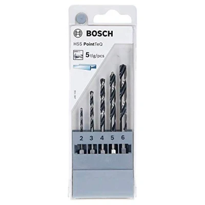 Image of Bosch Professional 5pc PointTeQ Hex Drill Bit Set (for Metal, Ø: 2 6 mm, Total Length: 60 98 ¼’’ Shank, Accessory for Impact Drivers and Drivers)