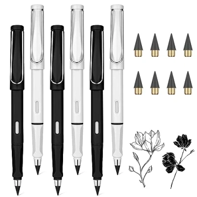 Image of Ainiv 6 PCS Inkless Magic Pencil Everlasting with Replaceable Nib, Infinity Reusable for Writing Drawing Extra 8 Nibs, Home Office School Supplies