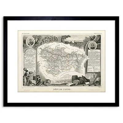 Image of Wee Blue Coo MAP ANTIQUE ILLUSTRATED FRANCE LEVASSEUR AUDE DEPARTMENT FRAMED PRINT F97x11379