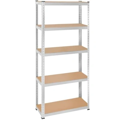 Image of TecTake® 5 Tier, Heavy Duty Shelving Unit with Galvanised Steel Frame, Adjustable MDF Storage Shelves, Non Slip Floor Caps, Easy Assembly, Workbench Convertible Garage 350kg Load Capacity