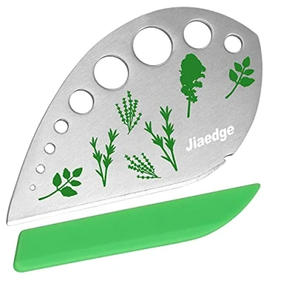 Image of Herb Stripper, Jiaedge Green 9 holes Stainless Steel Kitchen Herbs Leaf Stripping Tool, Metal Peeler for Kale, Collard Greens, Thyme, Basil, Rosemary Stripper