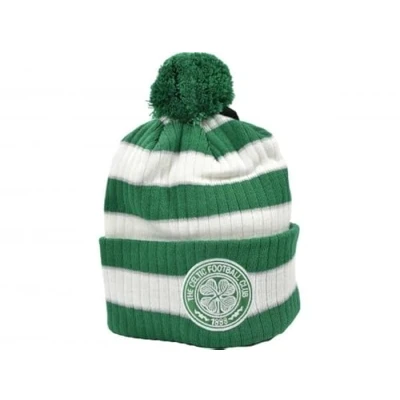 Image of Official Glasgow Celtic Green and White Hoop Bobble hat