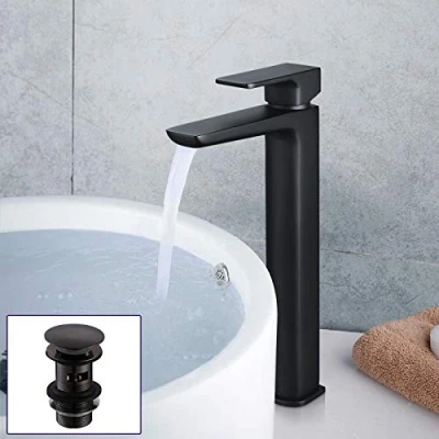 Image of Nes Home Bathroom Basin Sink Mixer Black Matt Tall Tap with Waste