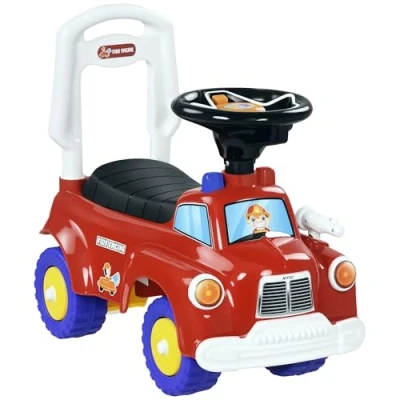 Image of AIYAPLAY Ride On Car, Foot to Floor Baby Car with Under Seat Storage, Steering Wheel, Music, Light, Fire Truck Kids for Boys and Girls 1.5 3 Years Old, Red