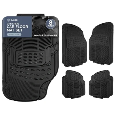 Image of CUQOO 4 Piece Universal Rubber Car Mats Heavy Duty, Non Slip All Weather for Cars, SUVs, Trucks &amp; Vans Waterproof, Easy to Clean, with Deep Grooved Design Extra Durability