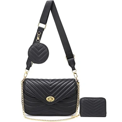 Image of JEEHAN Quilted Crossbody Bags for women Designer Shoulder Handbags Small Purse, A2 black